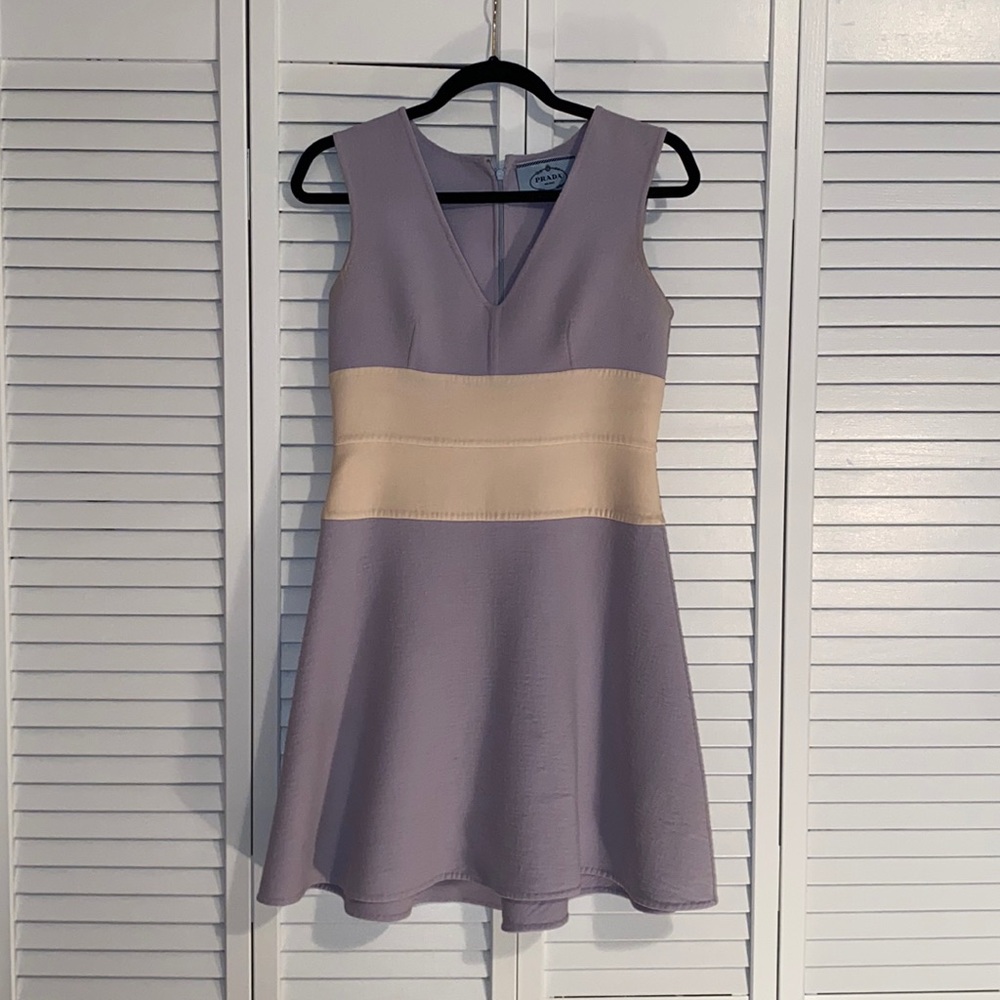Prada Periwinkle and Ivory Wool Dress